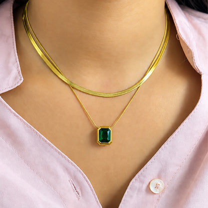 Dual Layer Cube Stone Rectangular Pendant