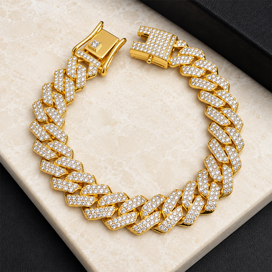 Sparkling Stone Iced-Out Cuban Link Chain Bracelet for Men