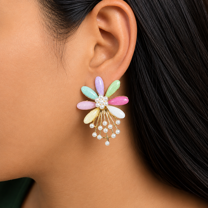 7 PetalFlower Pearl Drop Earrings for Girls & Women