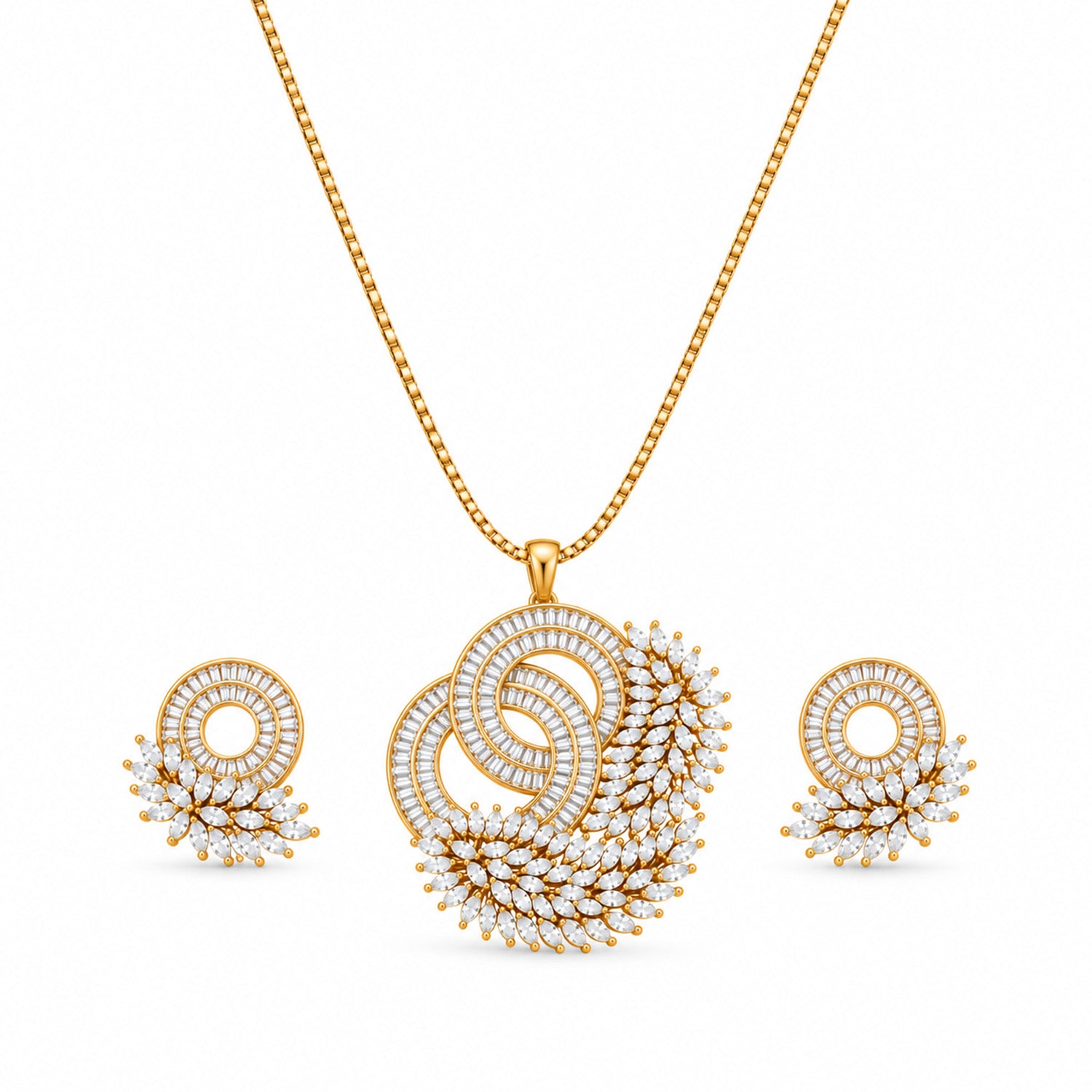 Dual Tone CZ Studded Bird Feather Design Necklace Set for Girls & Women's