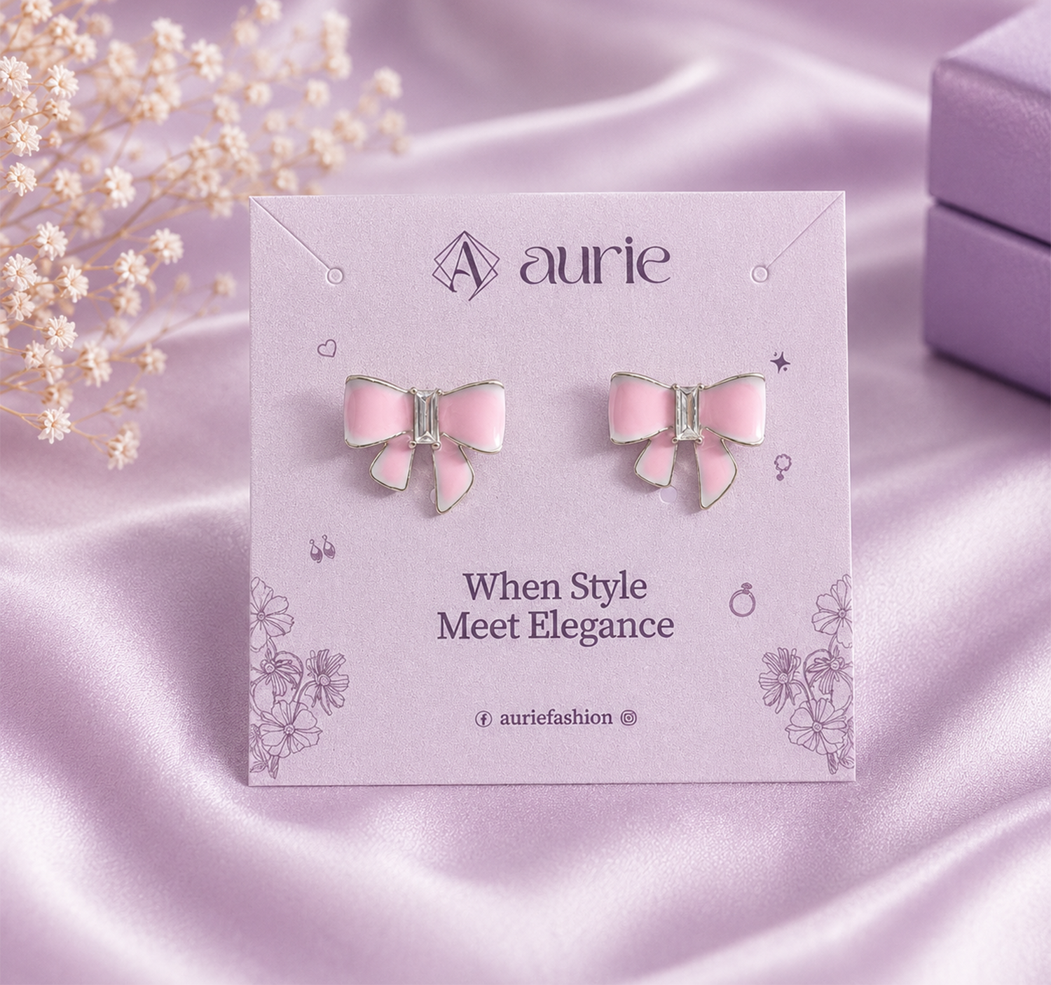 Pink Bow Stud Korean Earrings for Girls & Women