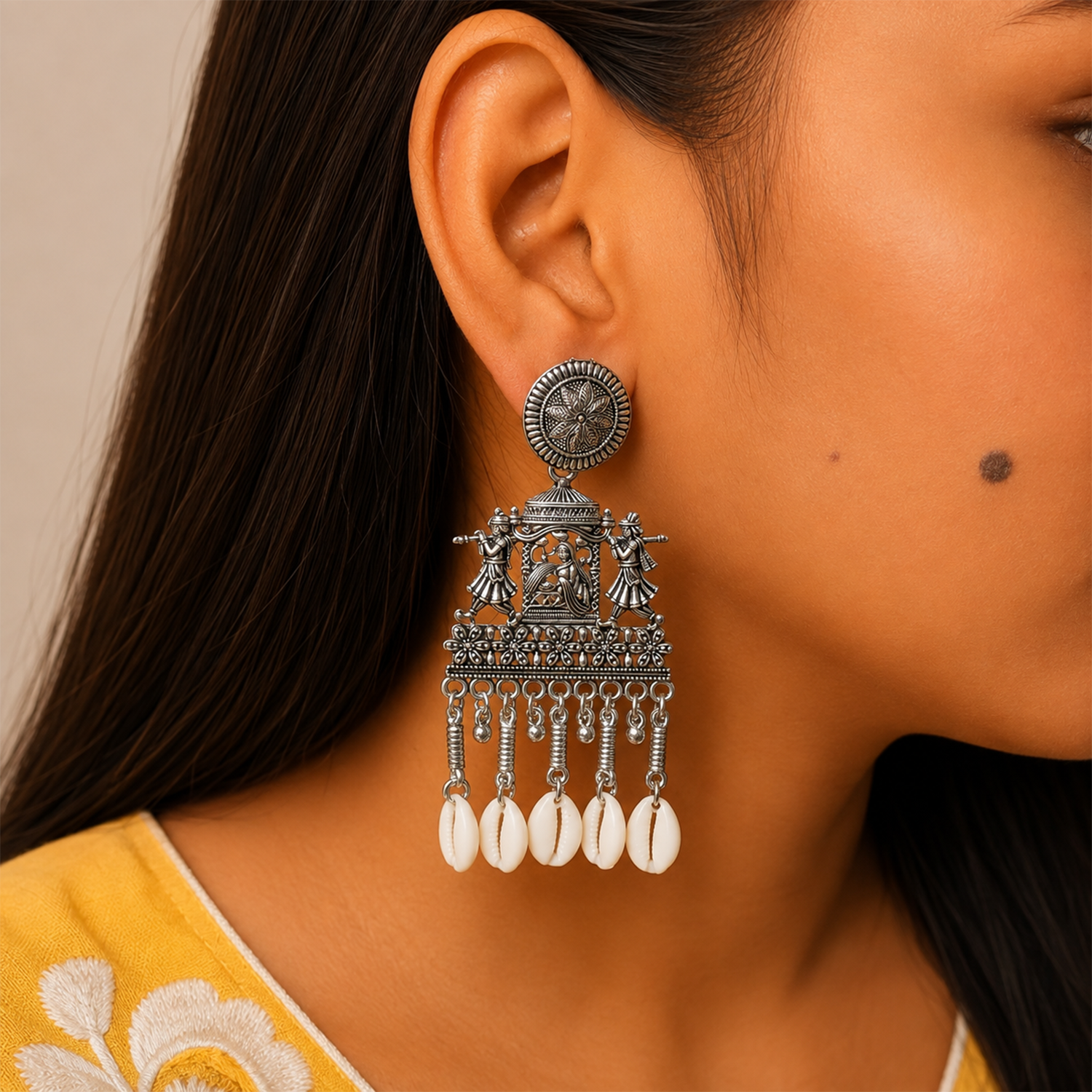 Oxidized Dhulhan Dholi Cowrie Shell Drops Earrings for Girl's & Women's