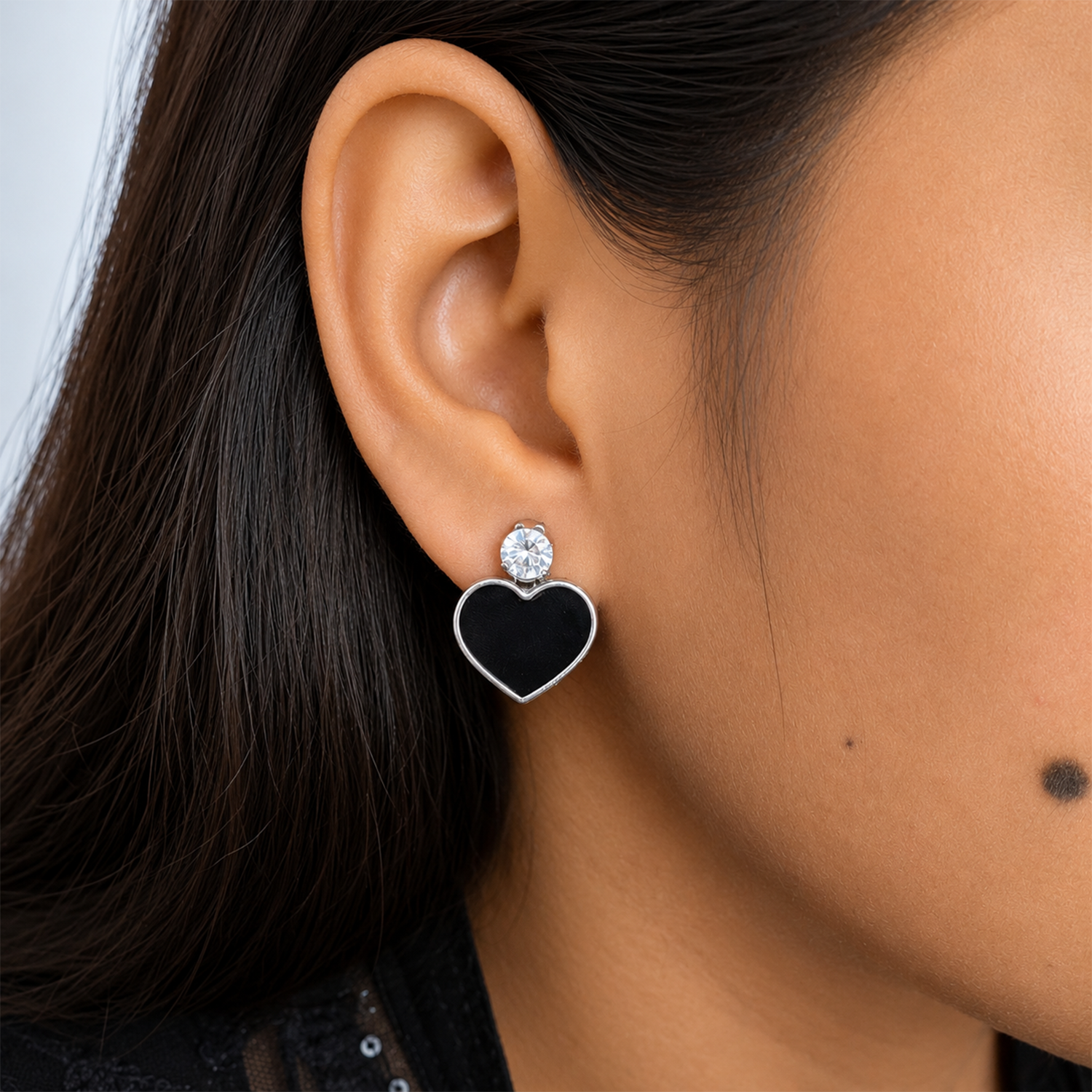 Black Heart Stud Korean Earrings for Women & Girls
