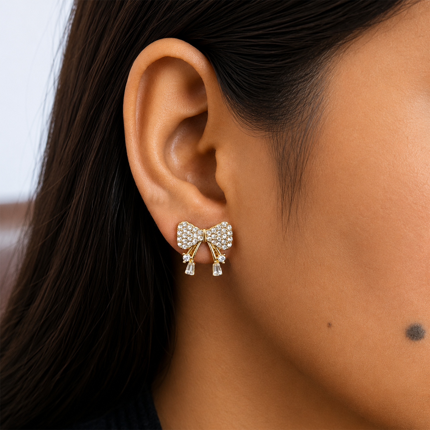 CZ Crystal Bow Stud Korean Earrings for Women & Girls