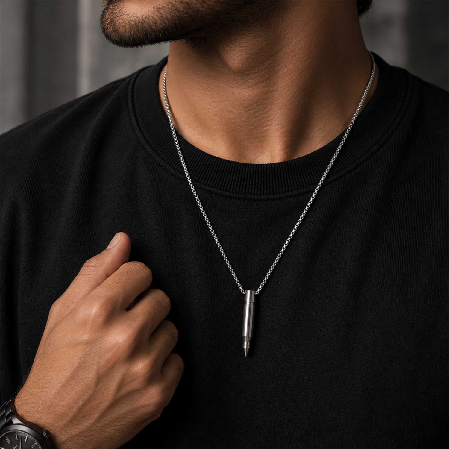 Stainless Steel Bullet Capsule Pendant for Men & Boys