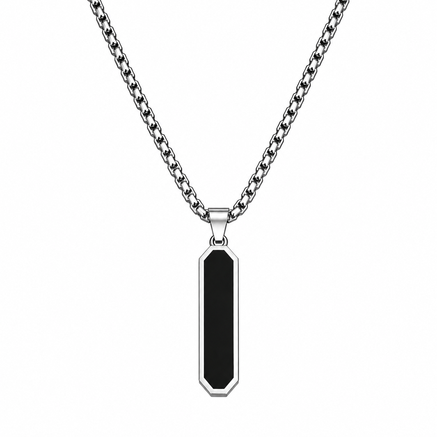 Black Inlay Geometric Rectangular Pendant for Men