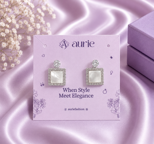 Elegant Square Crystal Drop Korean Earrings for Women