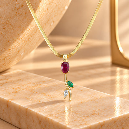 Teardrop Tulip Pendant Necklace For Girls & Women's