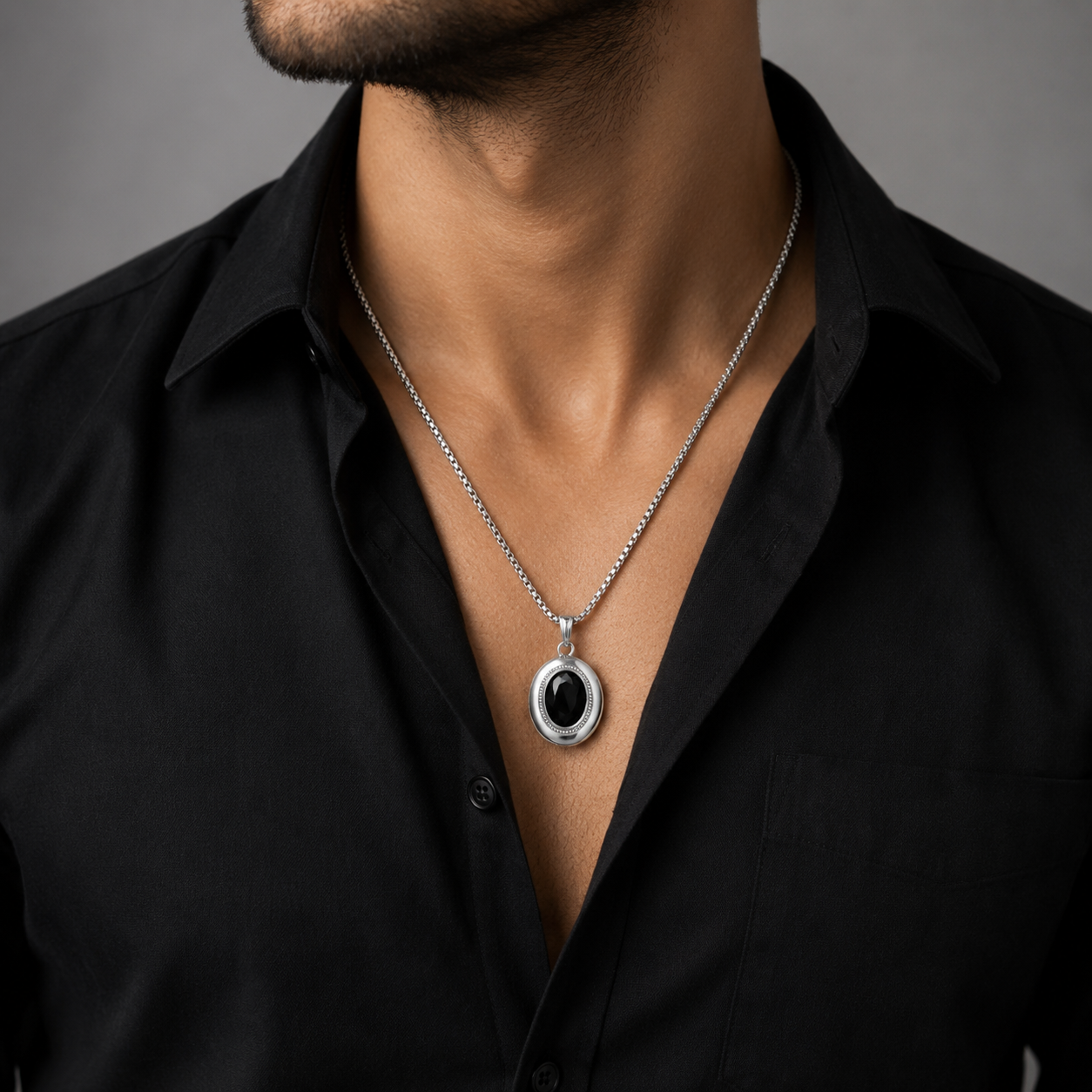 Oval Pendant Necklace with Silver-Tone Link Chain