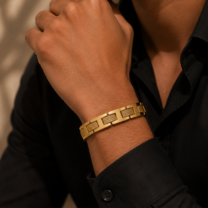 Geometric Textured Embedded Magnetic Therapy Bracelet for Men