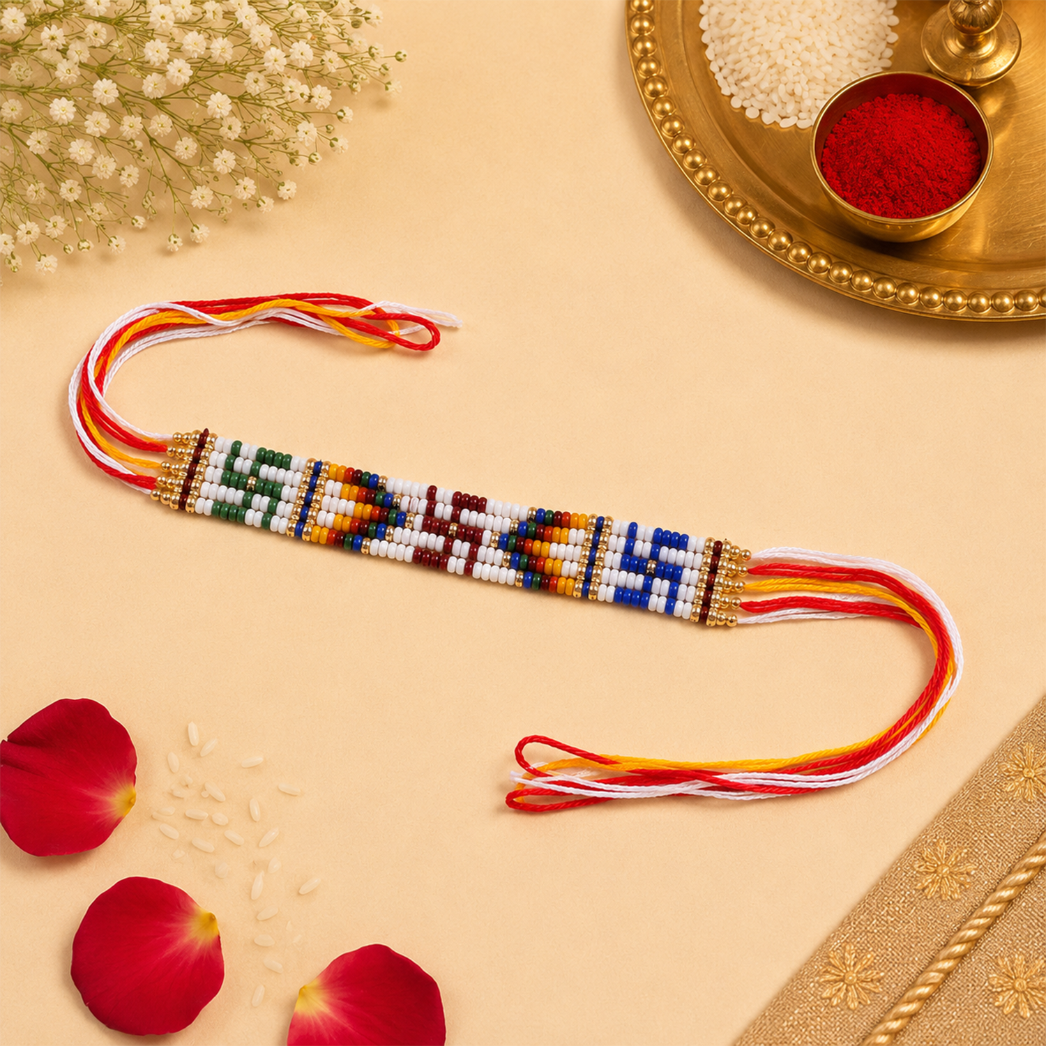 Handmade Multicolor Seed Bead Rakhi for Brother