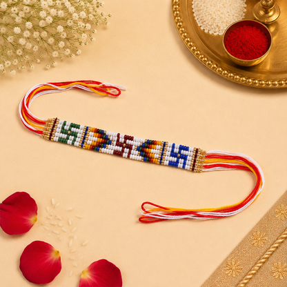 Handmade Multicolor Seed Bead Rakhi for Brother