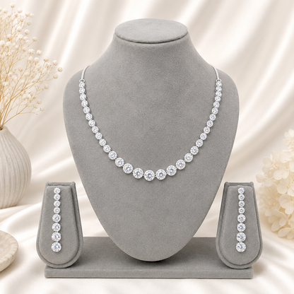 Sparkling Crystals Round Pave Tennis Necklace Set for Girls & Women's