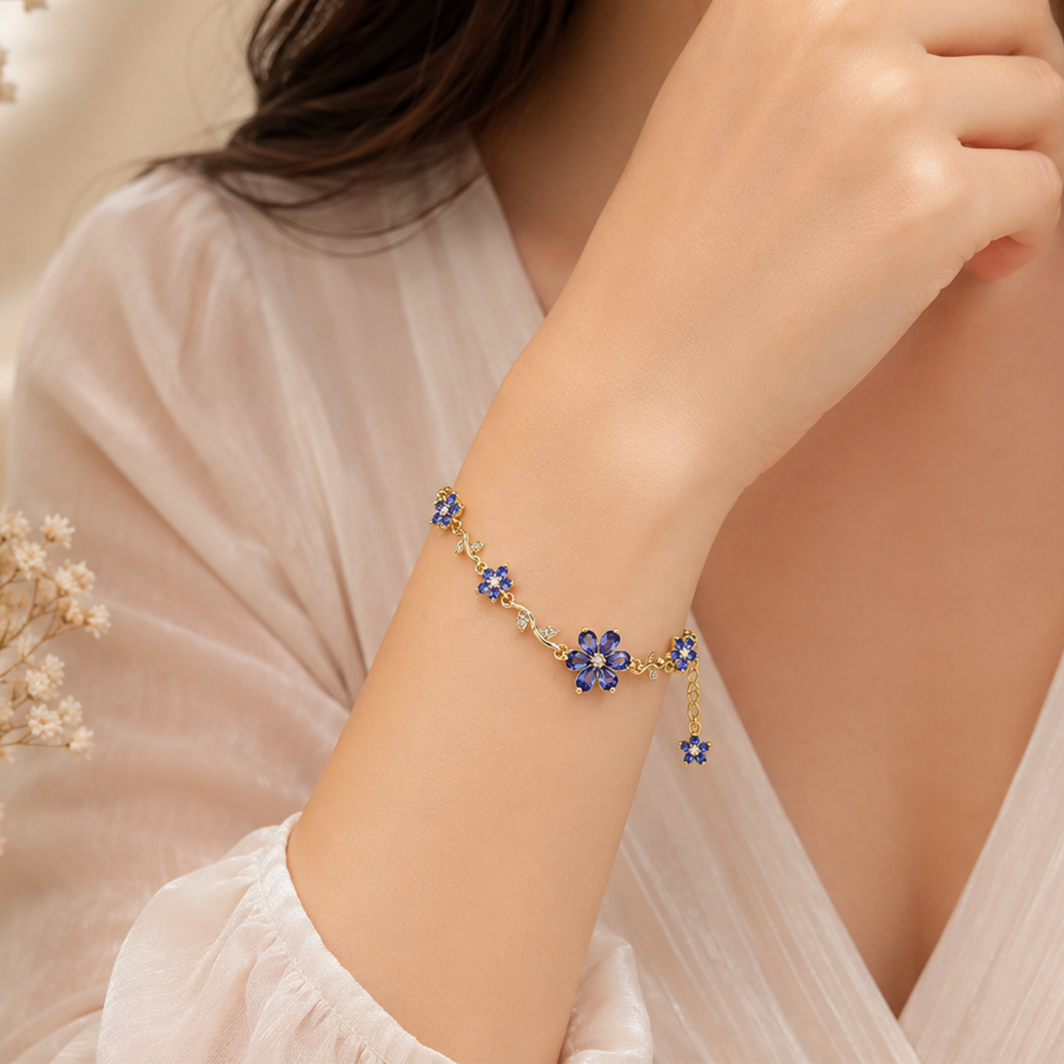Sparkling Crystal Stone Flower Vine Bracelet for Girls & Womens