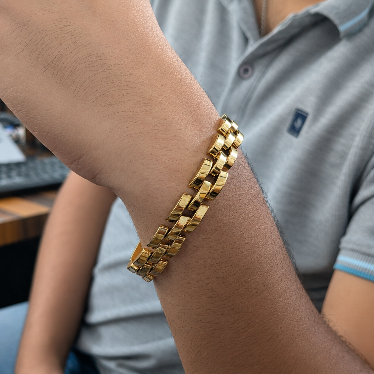 Interlink Brick Link Chain Bracelet Stainless Steel Bracelet for Men