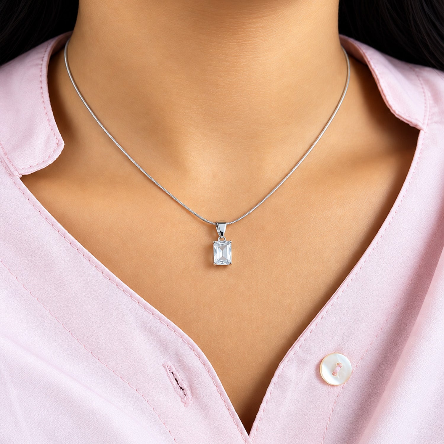 Square Transparent Stone Alloy Pendant for Girls & Women