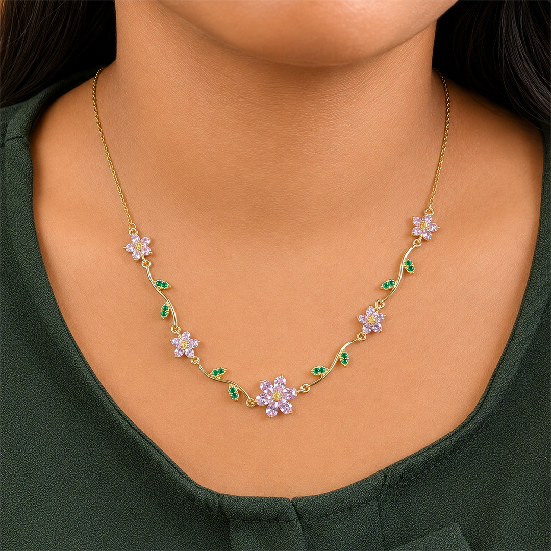 Crystal Vine Floral Pendant Necklace For Girls & Women's