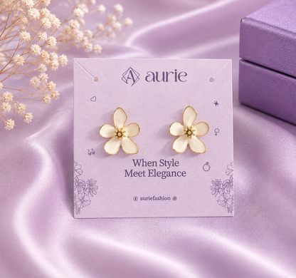 White Flower Stud Korean Earrings for Women & Girls
