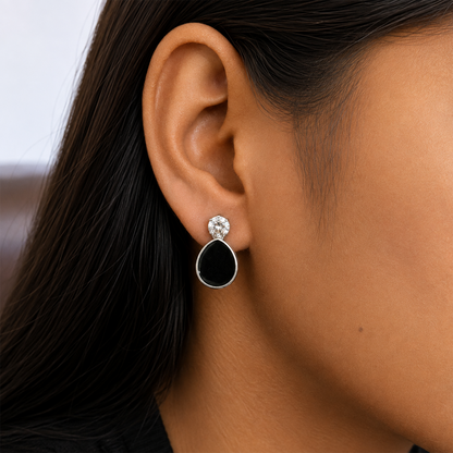 Black Teadrop Drop Korean Earrings for Women
