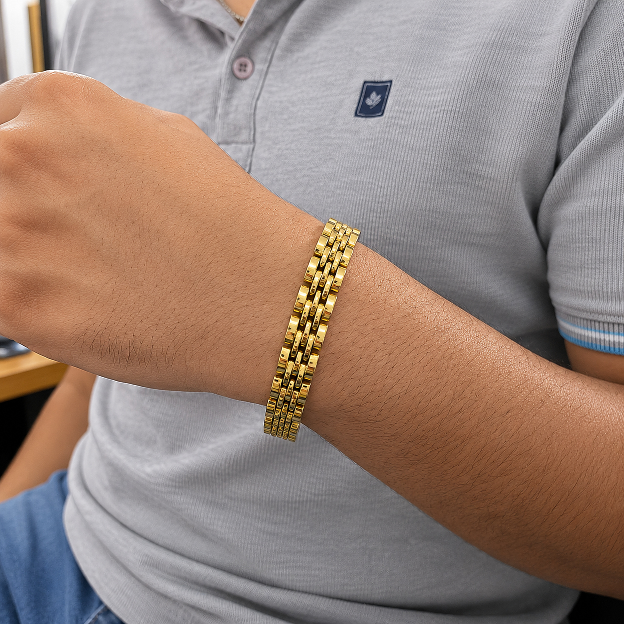 Chunky Style Interwoven Design Stainless Steel Bracelet For Men