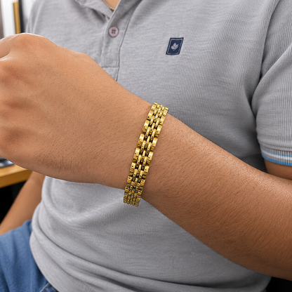Chunky Style Interwoven Design Stainless Steel Bracelet For Men