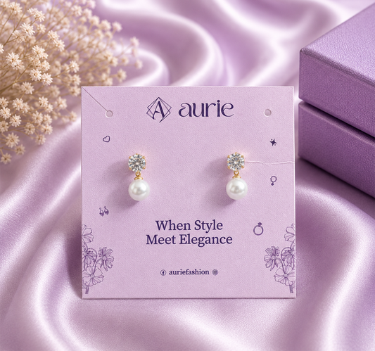 Elegant Round CZ Stone & White Faux Pearl Drop Korean Earrings for Women & Girls