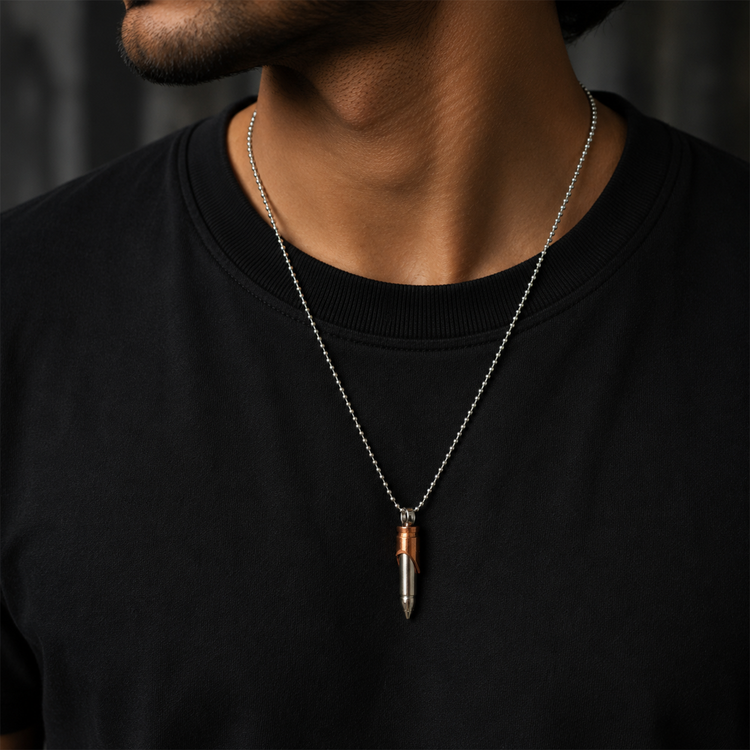 Bullet Pendant Necklace for Men & Boys with Ball Chain