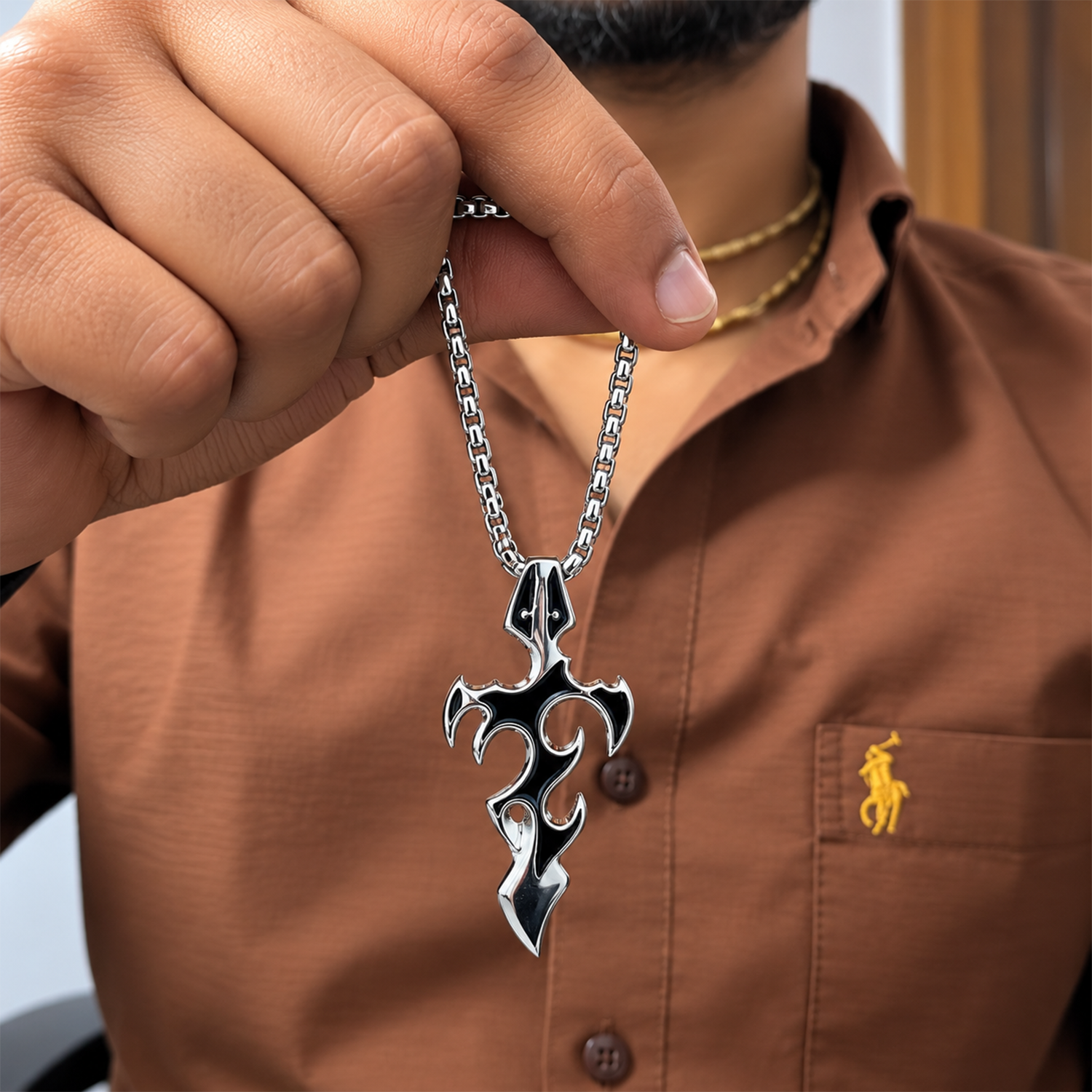 Black Enamel Cutout Flames Pendant for Men