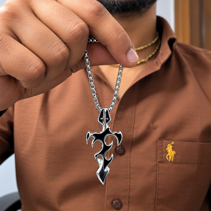 Black Enamel Cutout Flames Pendant for Men