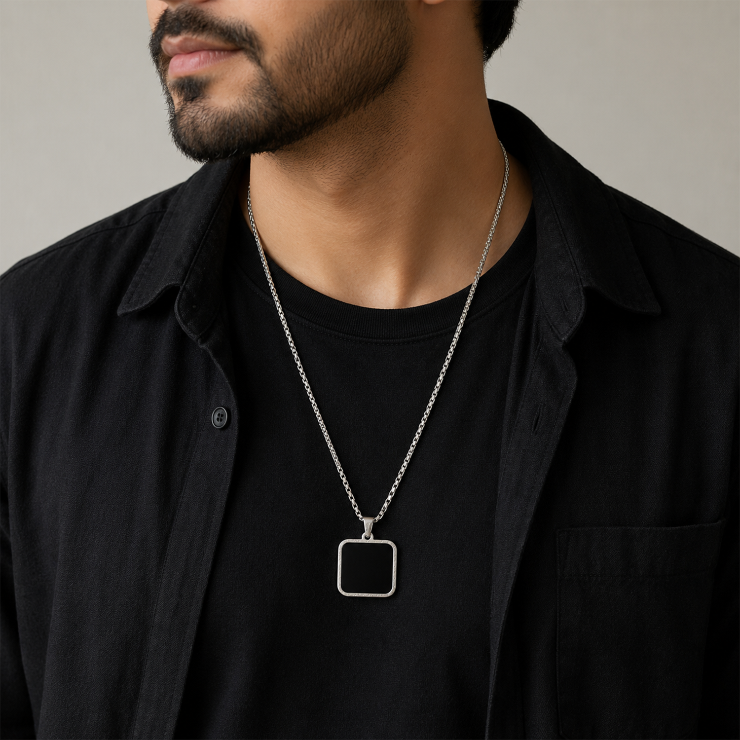 Modern Black Onyx Octagon Pendant for Men & Boys