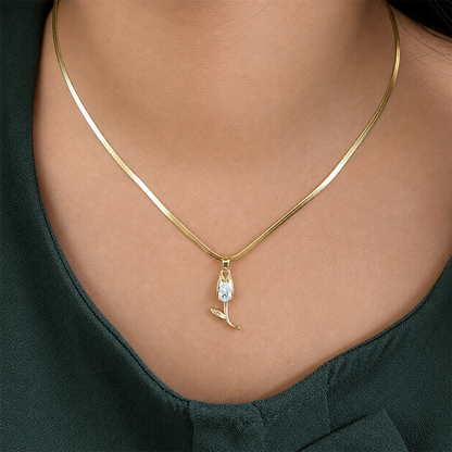 Tulip Teardrop Flower Pendant Necklace For Girls & Women's