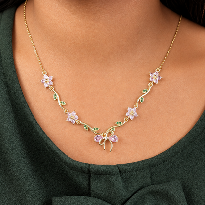 Cherry Blossom Ribbon Bow Tulip Floral Pendant for Girls & Women's