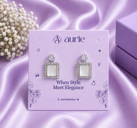Elegant Rectangle Crystal Drop Korean Earrings for Women