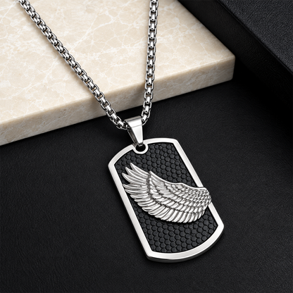 Textured Black Detailed Angel Wing Pendant for Men