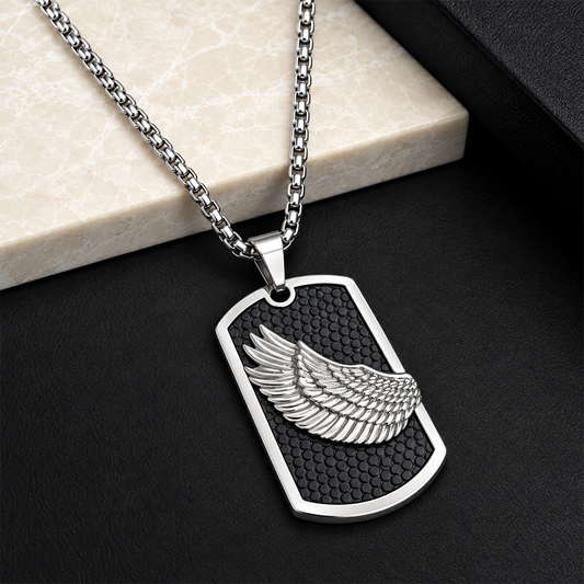 Textured Black Detailed Angel Wing Pendant for Men