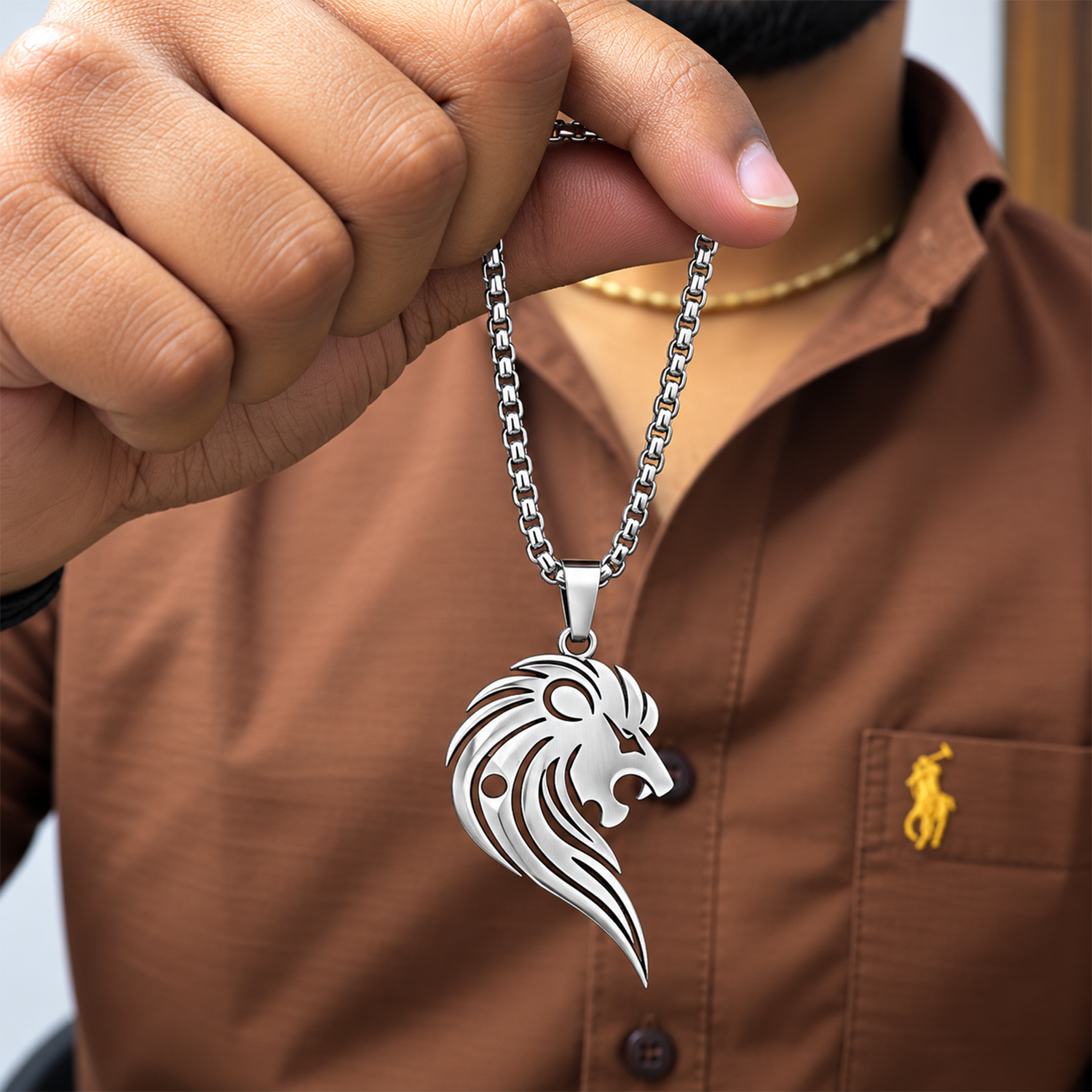 Stylized Flowing Tiger Brass Pendant for Men