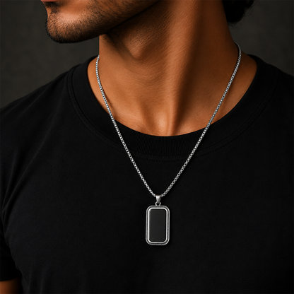 Silver-Tone Border Rectangle Pendant Necklace
