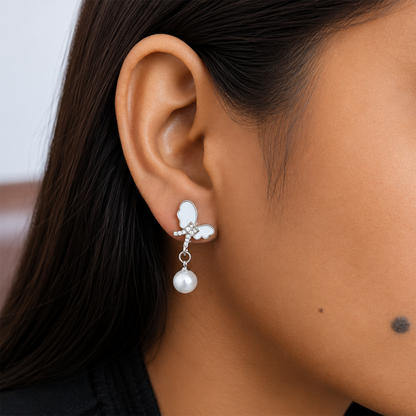 Butterfly Pearl Drop Korean Earrings for Women
