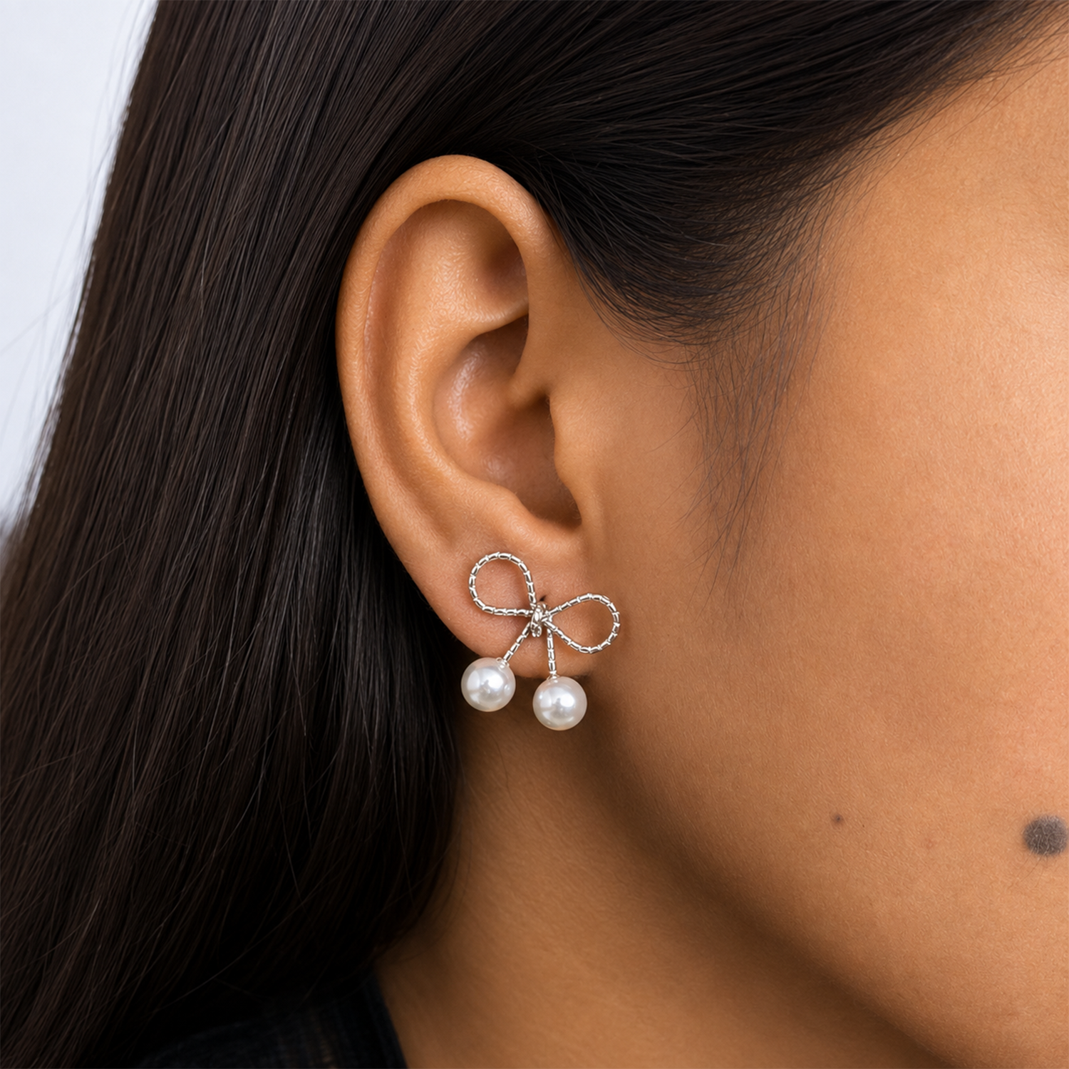 Bow Pearl Drop Korean Earrings for Women