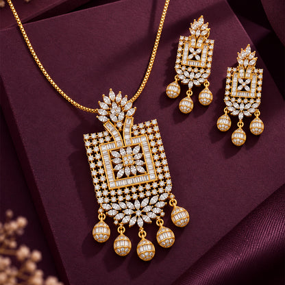 Dual Tone Shimmering Stones Rectangular Necklace Set for Girls & Women's