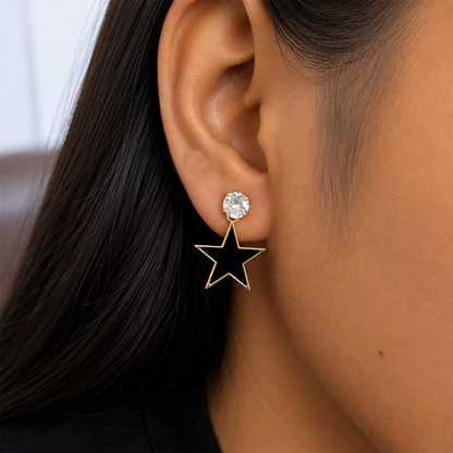 Black Star Drop Korean Earrings for Women