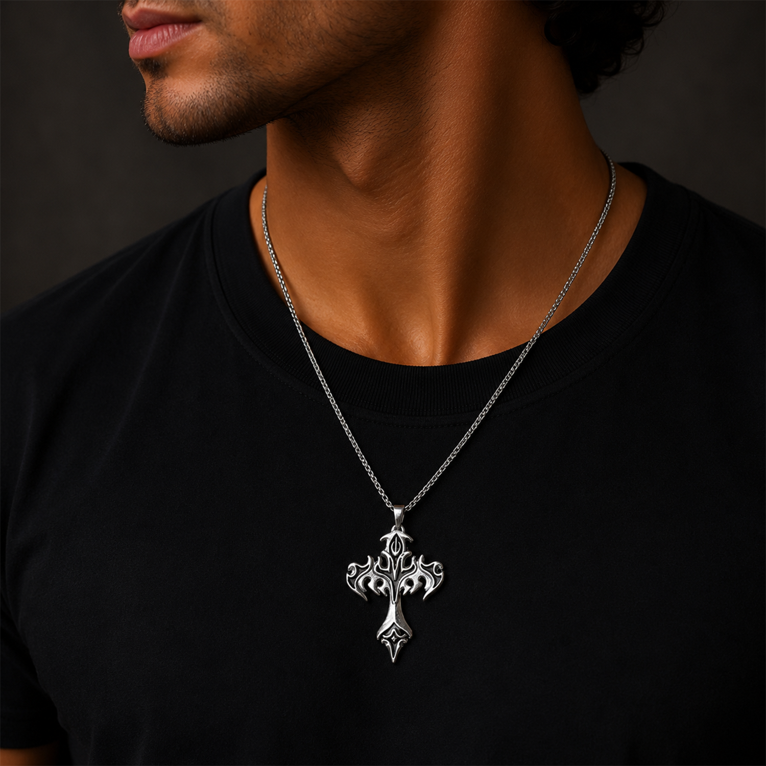 Gothic Cross Pendant Necklace for Men