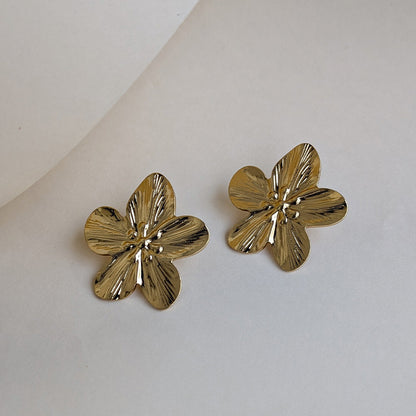 Gold Tone Floral Statement Studs Earrings For Girls & Women (Anti-Tarnish)