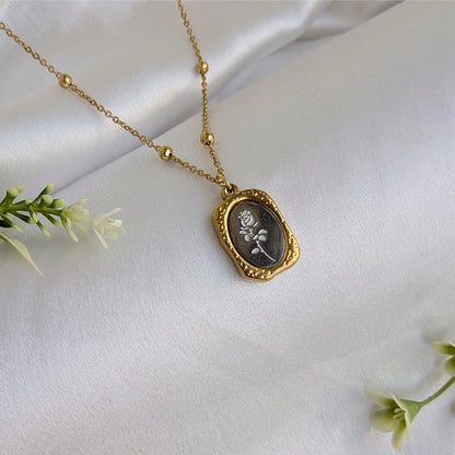 Gold Plated Rose Engraved Rectangle Pendant For Girls & Women