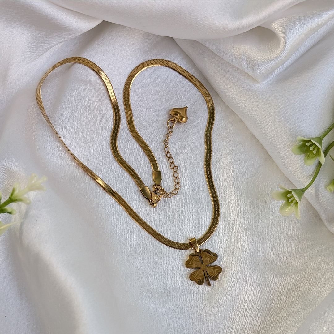 Golden Four Leaf Fortune Clover Charm Pendant For Girls & Women