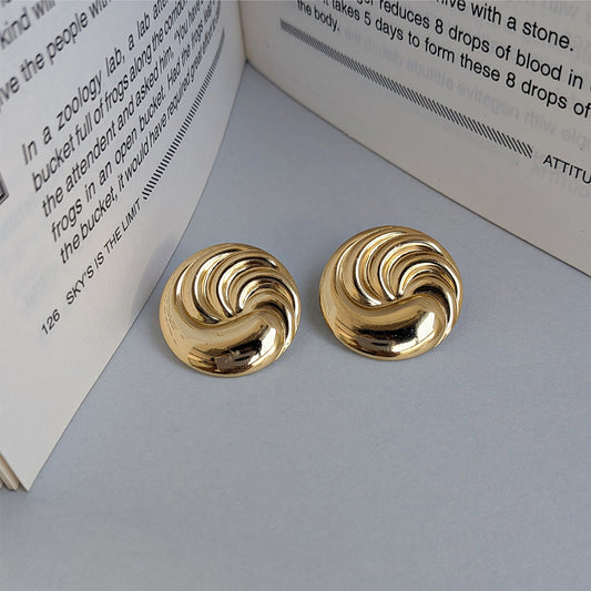 Elegant Swirl Textured Gold Tone Stud Earrings For Girls & Women (Anti Tarnish)