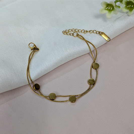 Gold Finish Minimalist Disc Charm Bracelet For Girls & Women (Anti-Tarnish)