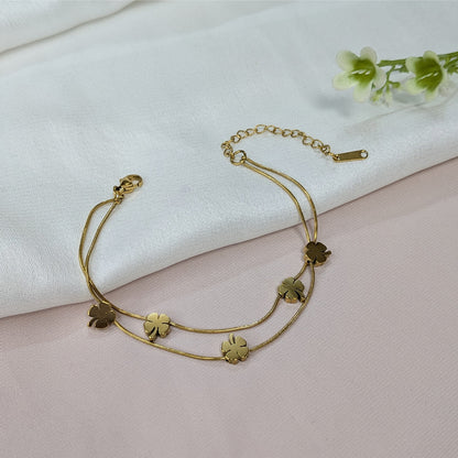 Gold Finish Minimalist Floral Charm Brand Inspired Bracelet For Girls & Women (Anti-Tarnish)