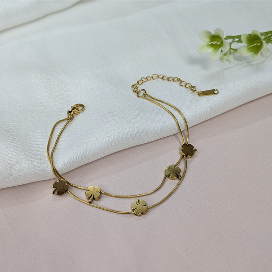 Gold Finish Minimalist Floral Charm Brand Inspired Bracelet For Girls & Women (Anti-Tarnish)