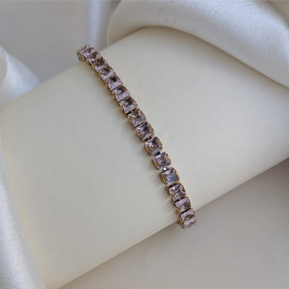 Gold Finish Light Pink Stone Tennis Bracelet For Girls & Women